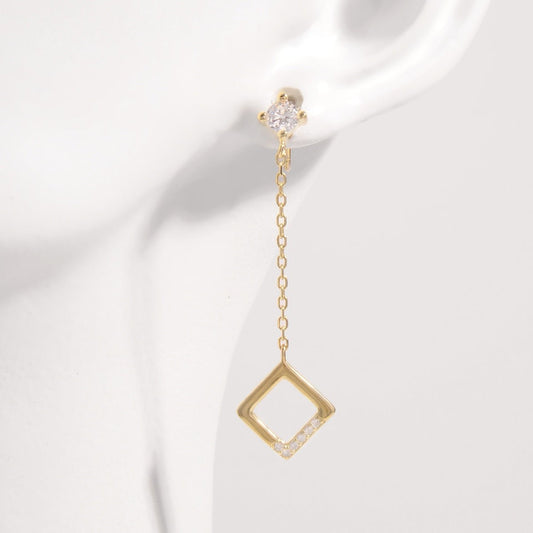 925 Sterling Silver Inlaid Zircon Earrings - Gold One Size -