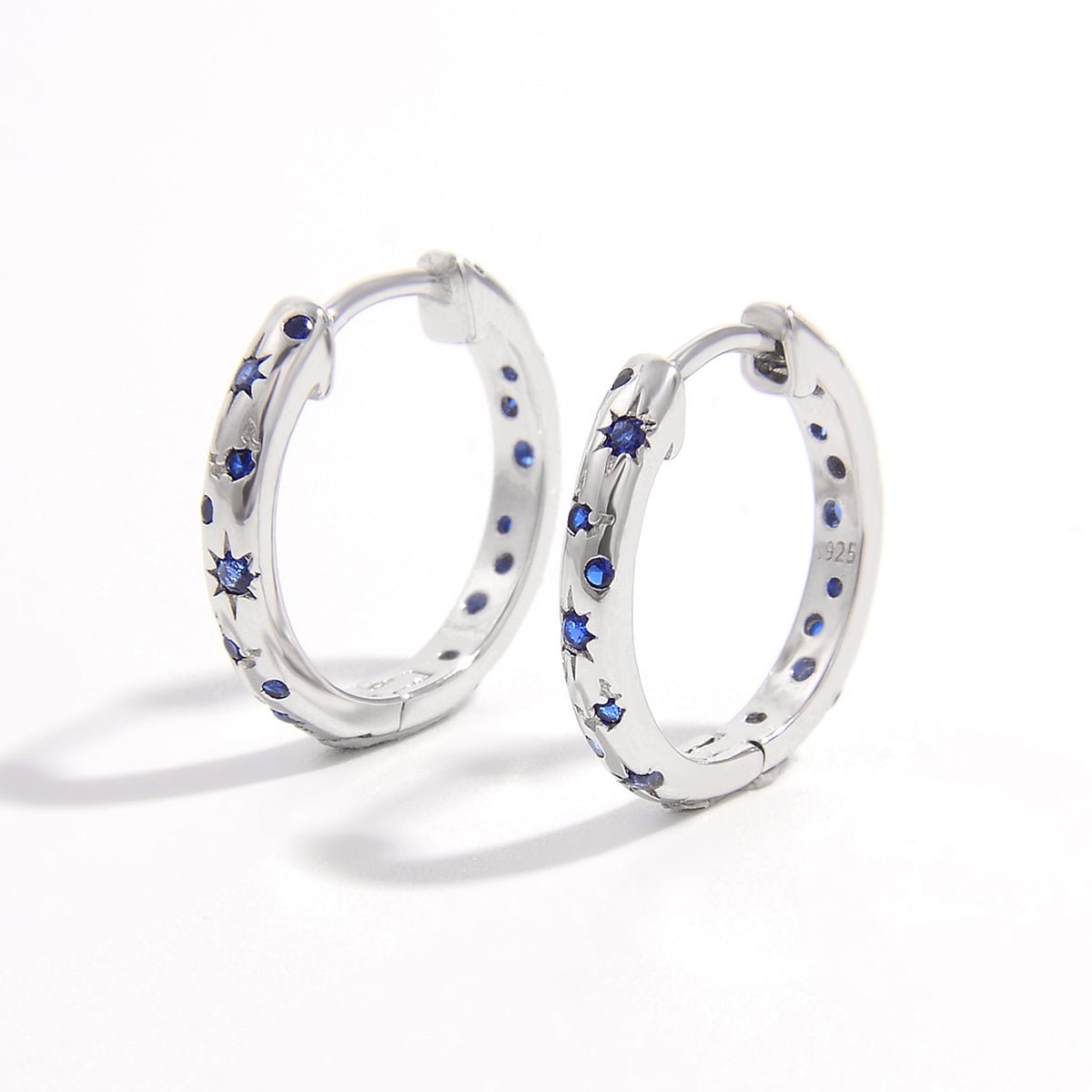 925 Sterling Silver Inlaid Zircon Huggie Earrings - Silver One Size -