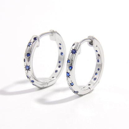 925 Sterling Silver Inlaid Zircon Huggie Earrings - Silver One Size -