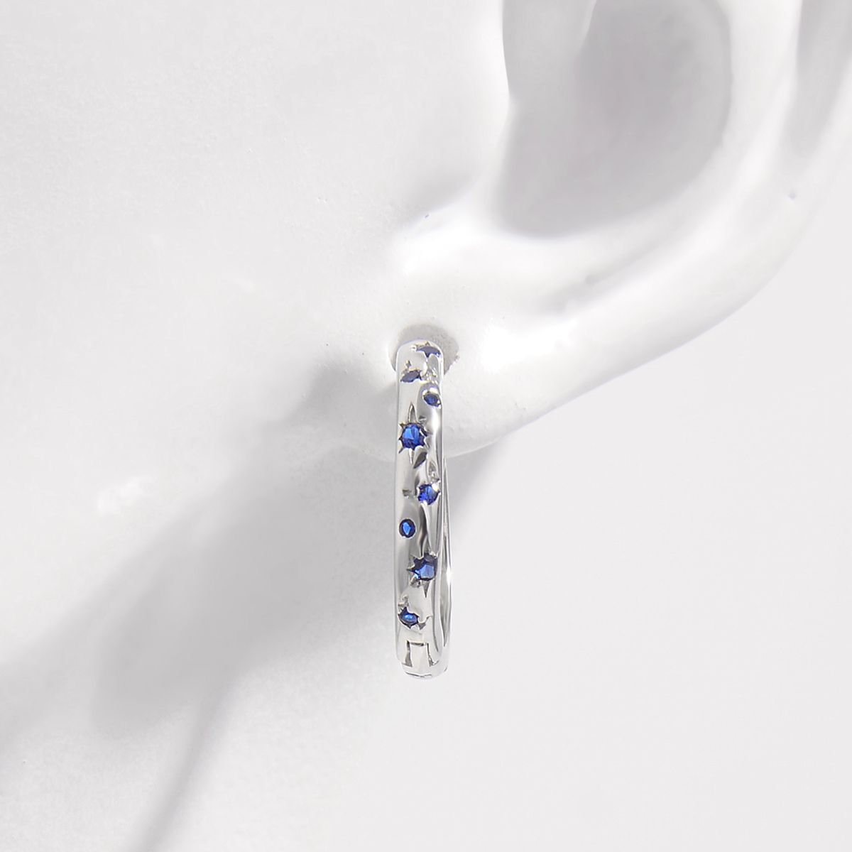 925 Sterling Silver Inlaid Zircon Huggie Earrings - -