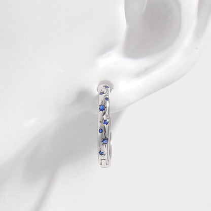 925 Sterling Silver Inlaid Zircon Huggie Earrings - -