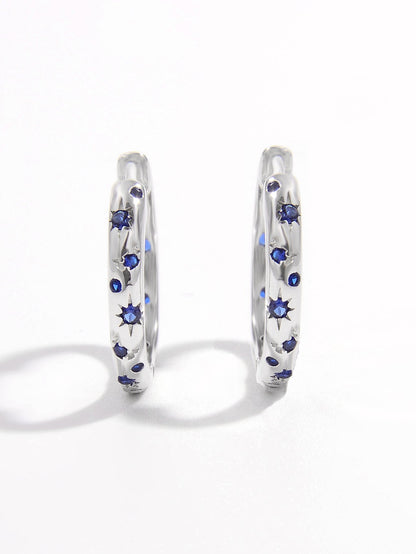 925 Sterling Silver Inlaid Zircon Huggie Earrings - -