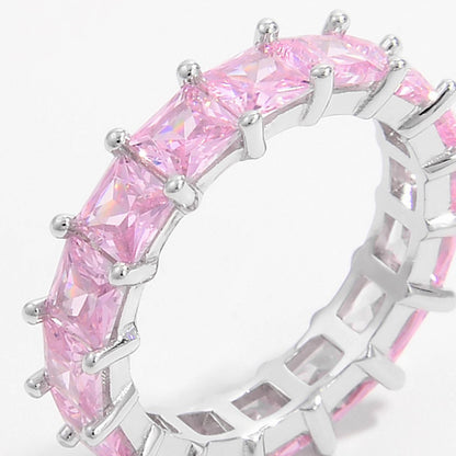 925 Sterling Silver Inlaid Zircon Ring - -