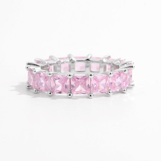 925 Sterling Silver Inlaid Zircon Ring - Silver -