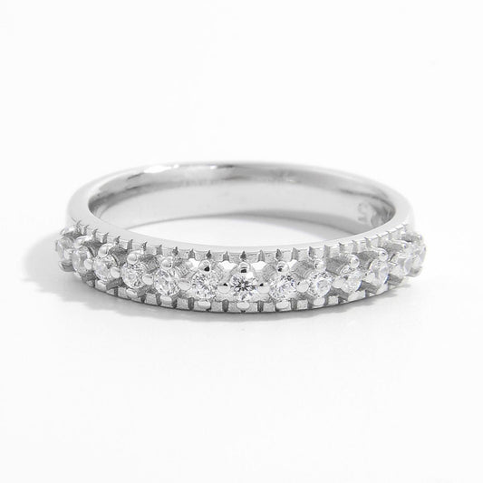 925 Sterling Silver Inlaid Zircon Ring - Silver -