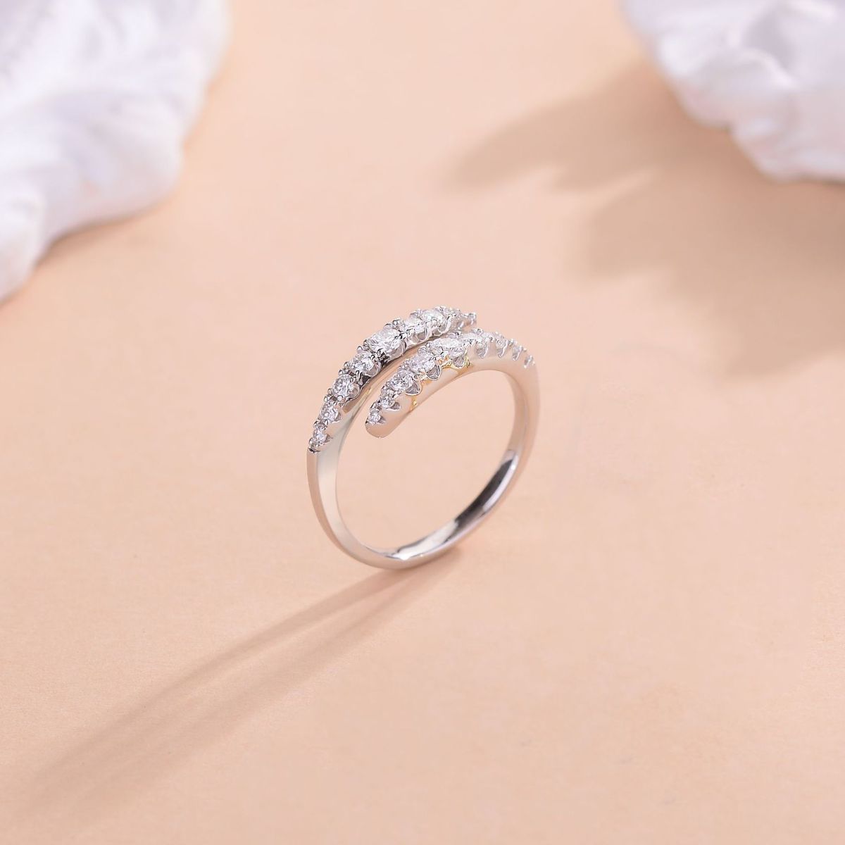 925 Sterling Silver Moissanite Bypass Ring - -
