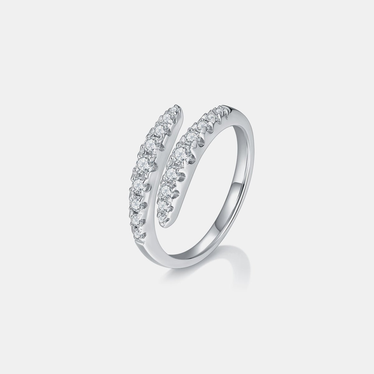 925 Sterling Silver Moissanite Bypass Ring - Silver -