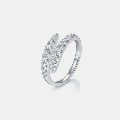 925 Sterling Silver Moissanite Bypass Ring - Silver -