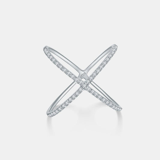 925 Sterling Silver Moissanite Crisscross Ring - Silver -