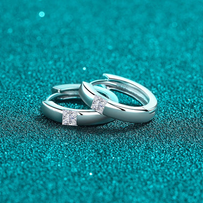 925 Sterling Silver Moissanite Huggie Earrings - -