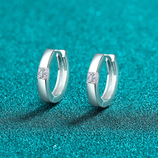 925 Sterling Silver Moissanite Huggie Earrings - Silver One Size -