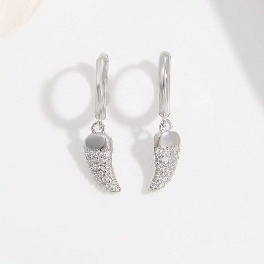 925 Sterling Silver Zircon Chili Shape Earrings - Silver One Size -