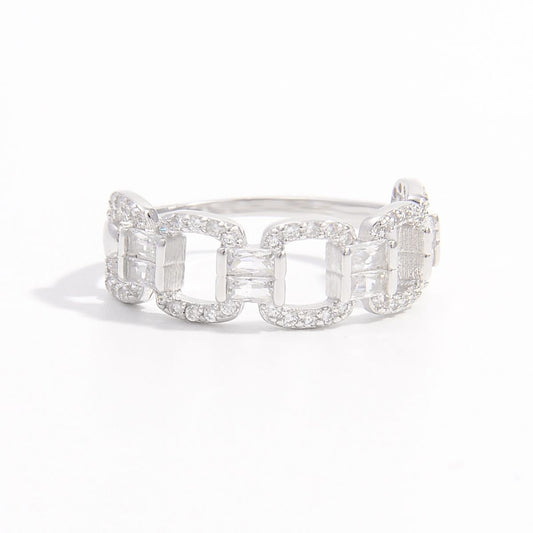 925 Sterling Silver Zircon Cutout Ring - Silver -