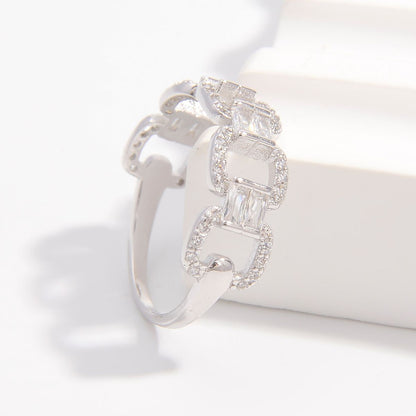 925 Sterling Silver Zircon Cutout Ring - -