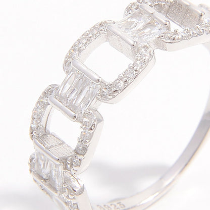 925 Sterling Silver Zircon Cutout Ring - -