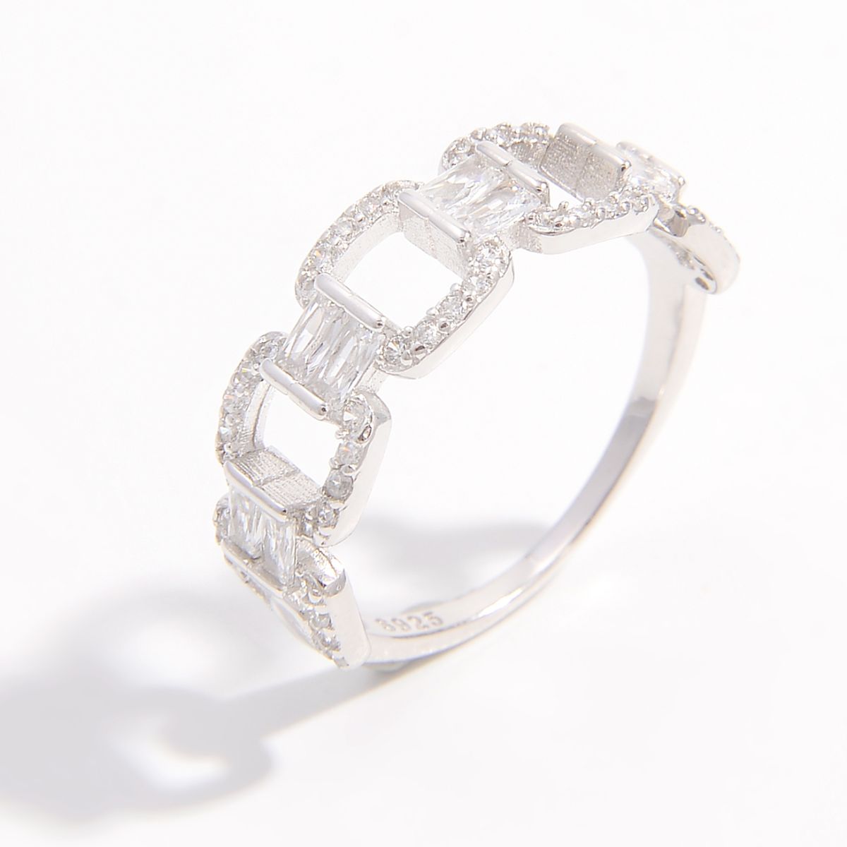 925 Sterling Silver Zircon Cutout Ring - -