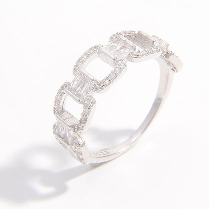 925 Sterling Silver Zircon Cutout Ring - -