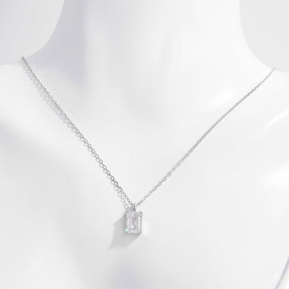 925 Sterling Silver Zircon Pendant Necklace - -