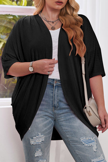 Plus Size Ribbed Cocoon Cover Up - Black -