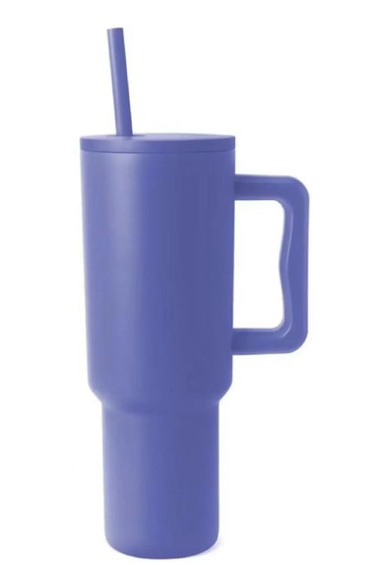 Monochromatic Stainless Steel Tumbler with Matching Straw - Blue One Size -
