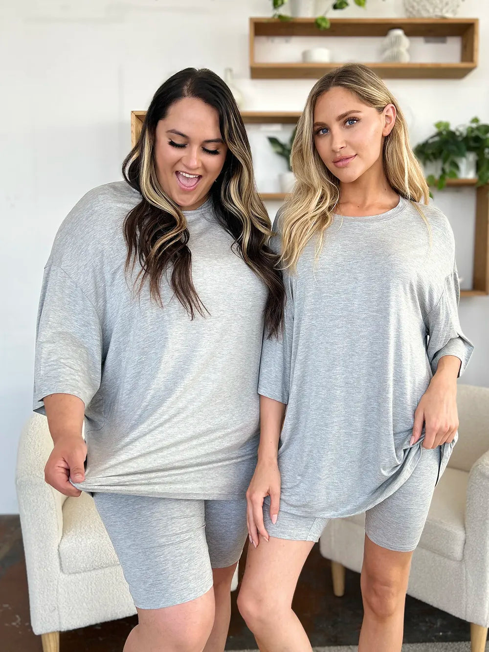 Basic Bae Bamboo Oversized T-Shirt & Shorts Set – Laid-Back Luxe Collection - -