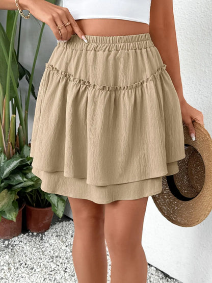 Elastic Waist Layered Skirt - -