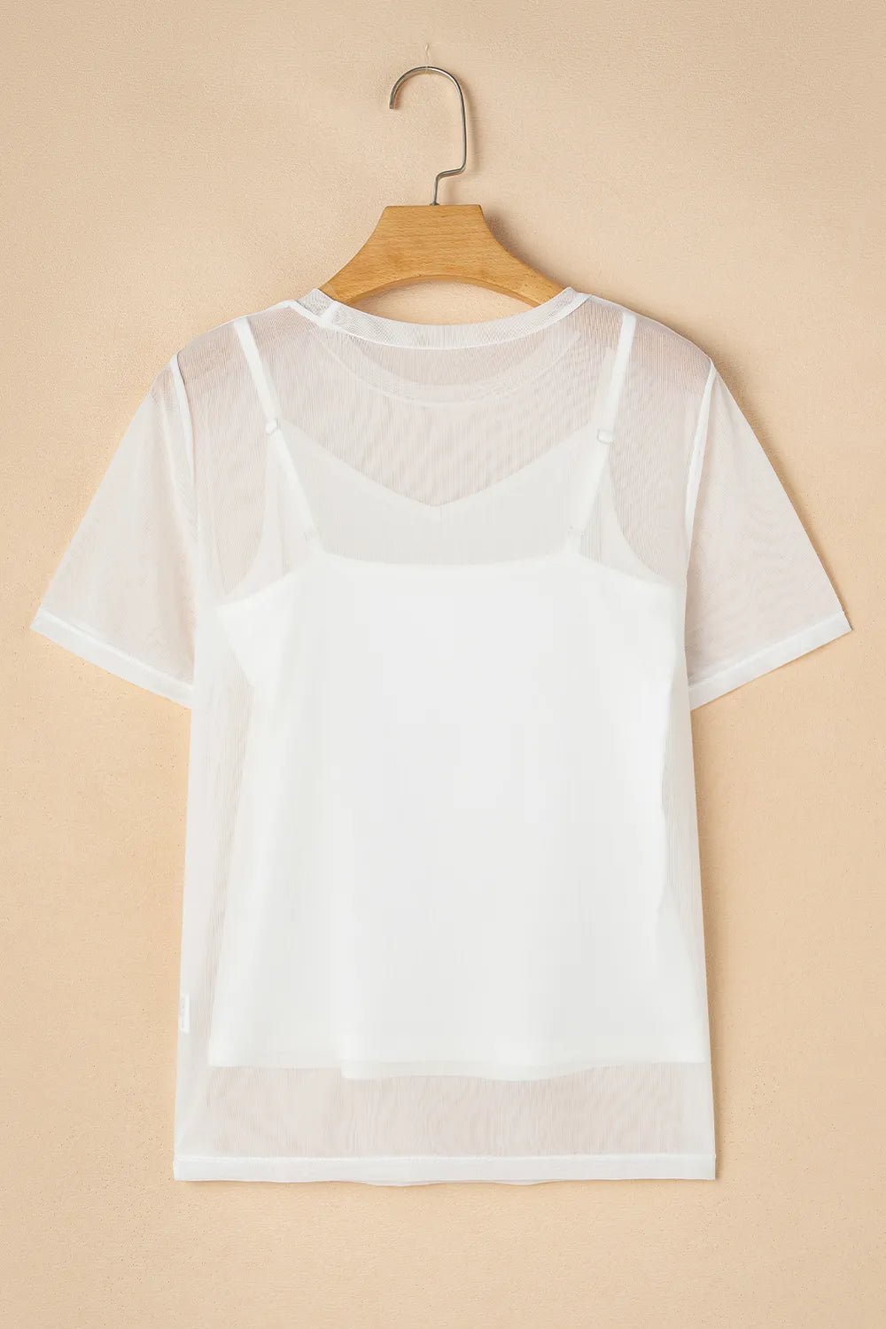 V-Neck Cami and Round Neck Short Sleeve Cover Up Set - -