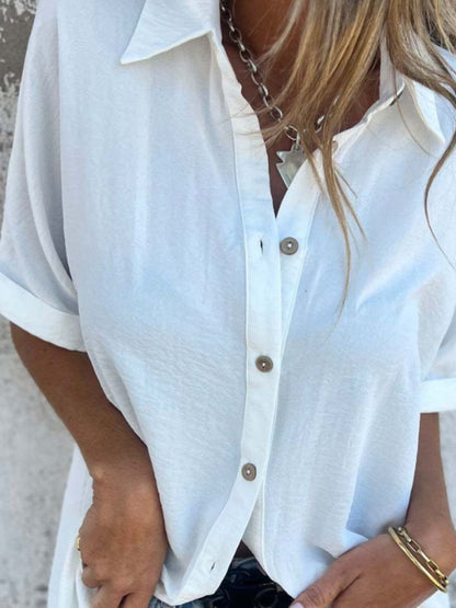 Full Size Button Down Short Sleeve Shirt Plus Size - -