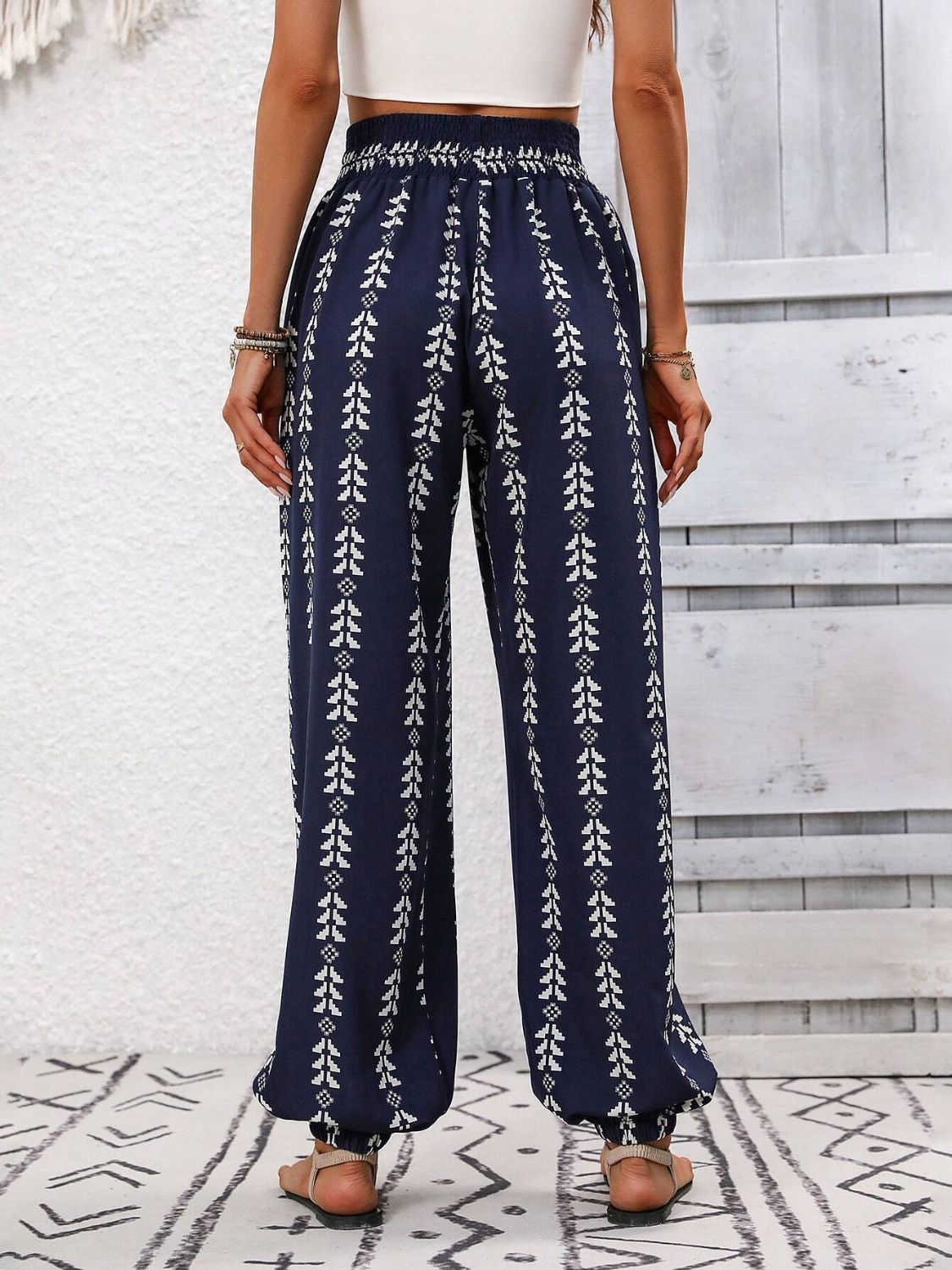 Tied Printed High Waist Pants - -