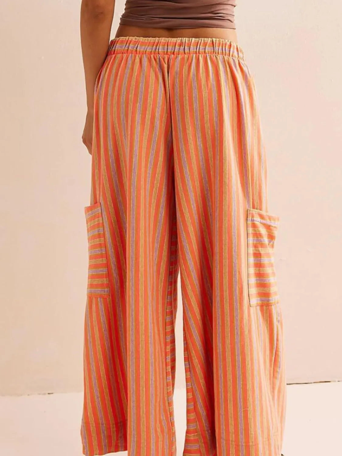 Contrast Striped Wide leg Pants - -