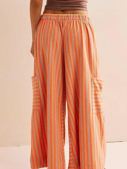 Contrast Striped Wide leg Pants - -