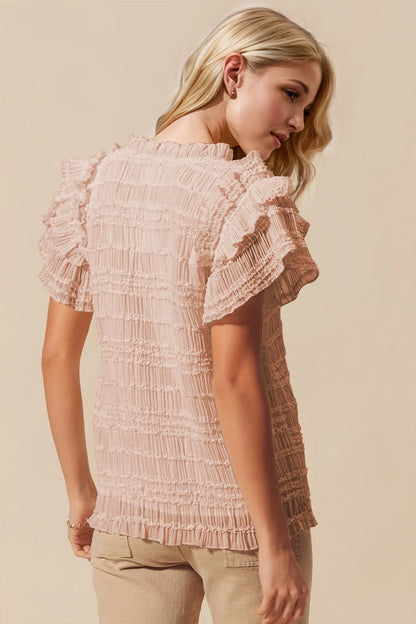 Oh Full Size Frill Notched Flounce Sleeve Blouse - -