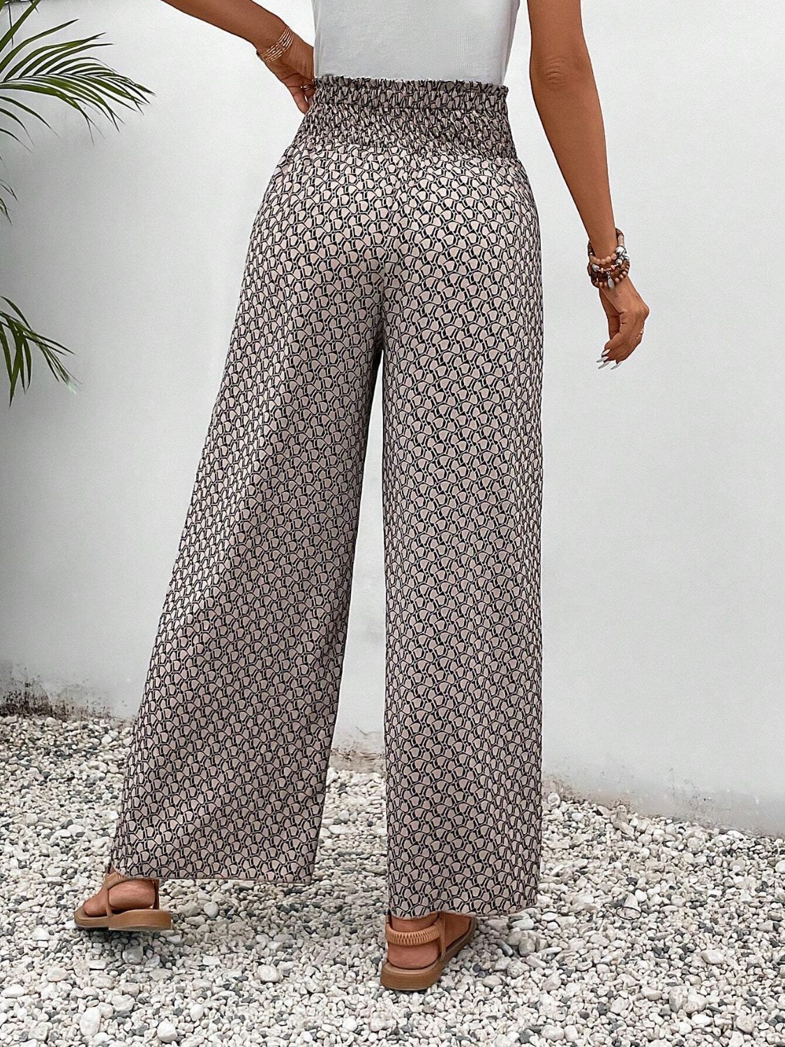 Tied Printed Wide Leg Pants - -