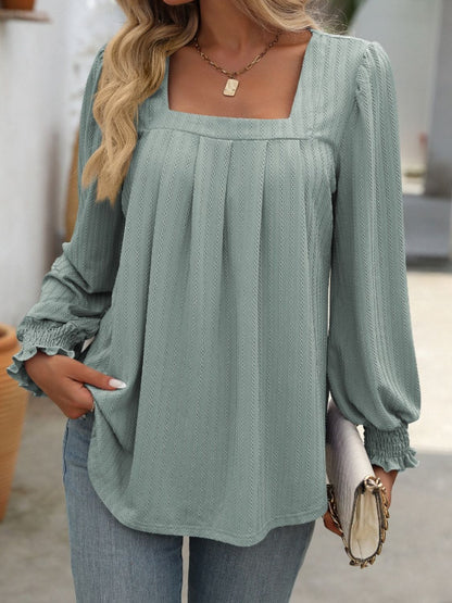 Mandy Square Neck Long Sleeve Top - -