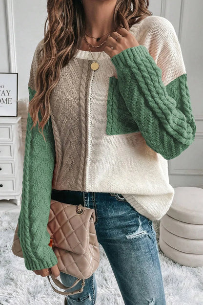 Double Take Full Size Color Block Drop Shoulder Sweater - -