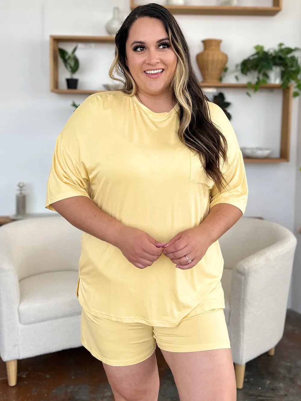 Basic Bae Bamboo Drop Shoulder T-Shirt & Shorts Lounge Set – Pastels & Everyday Neutrals – | Shannon’s Chique Boutique