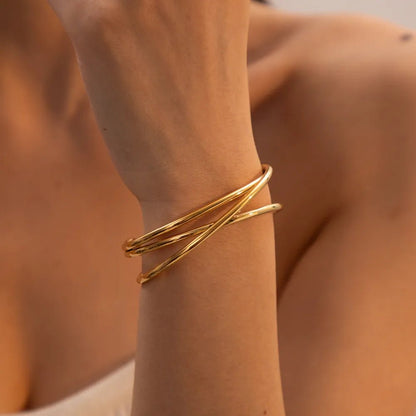 Minimalist Stainless Steel Cuff Bracelet – Gold Plated Modern Bangle | SCB Boutique - -