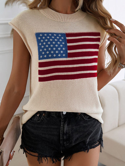 Devine US Flag Round Neck Sweater Vest - -