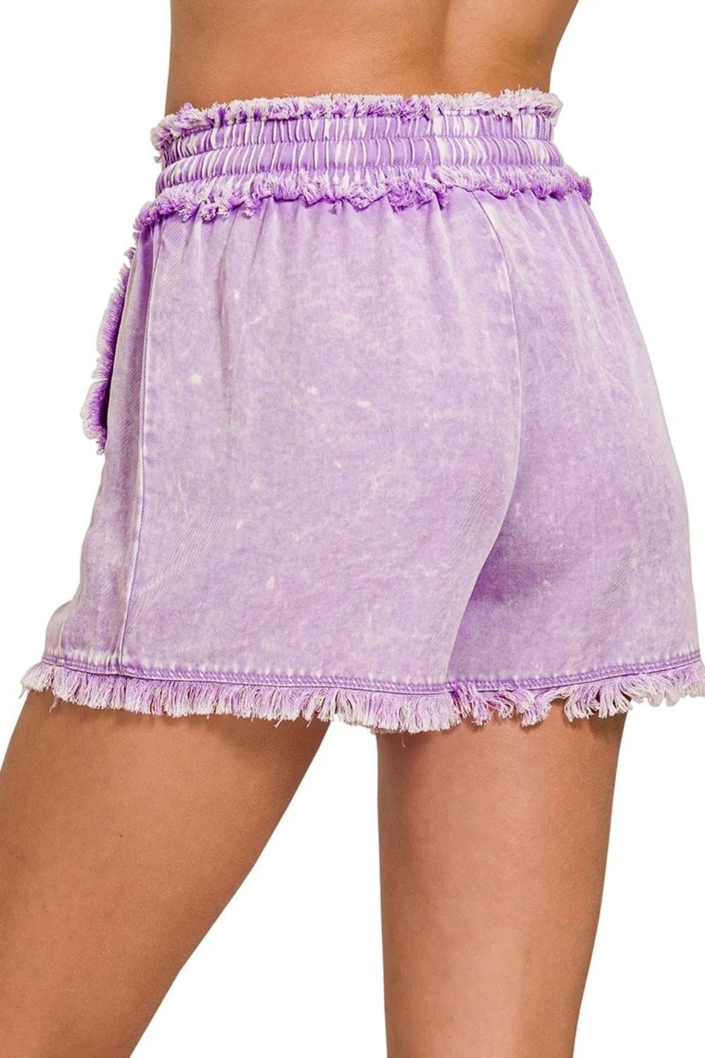 Zenana Mineral Washed Frayed Shorts – Vintage Vibes - -