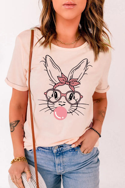Rabbit Graphic Round Neck Short Sleeve T-Shirt – | Shannon’s Chique Boutique