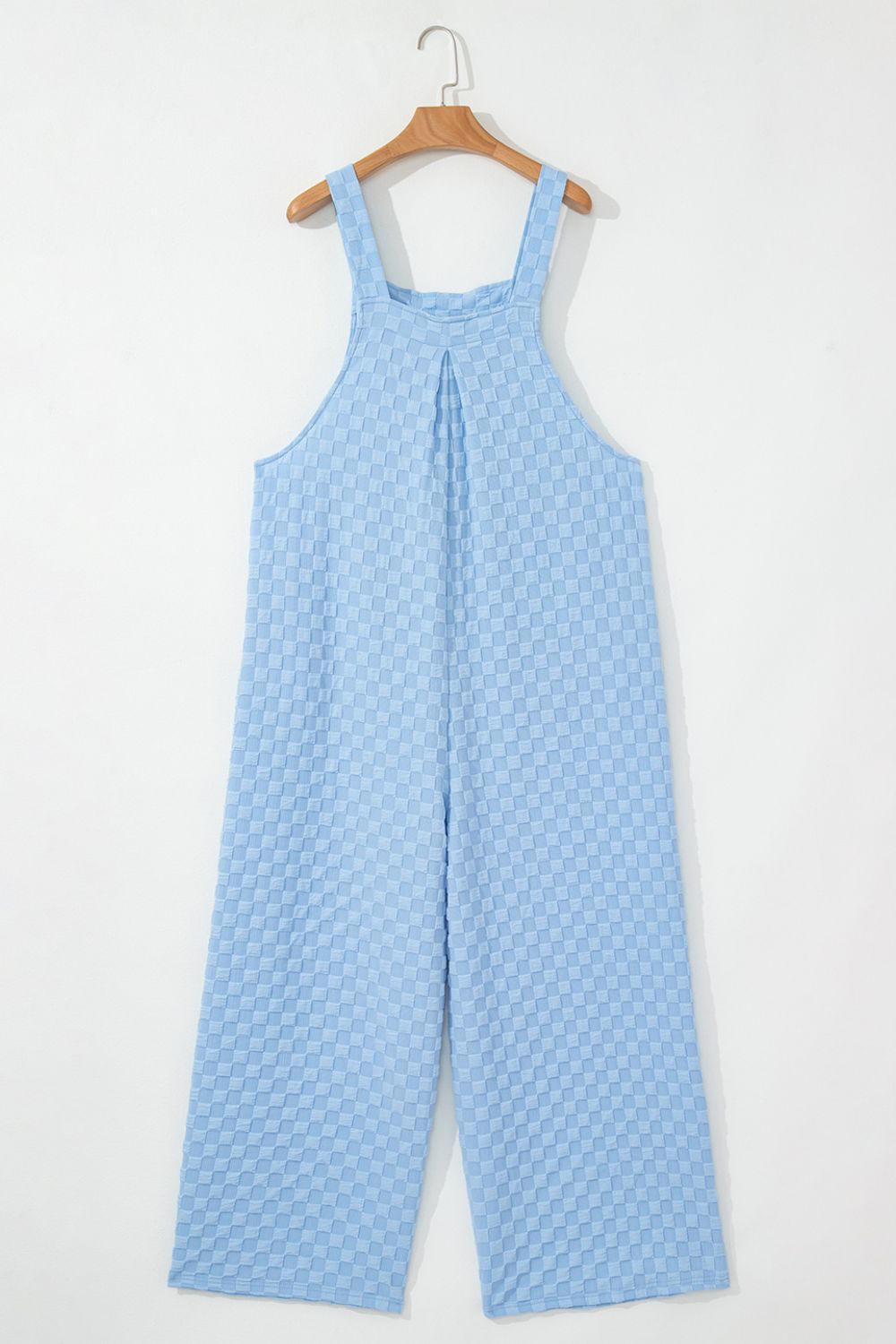 Checkered Pocketed Wide Leg Overalls - -