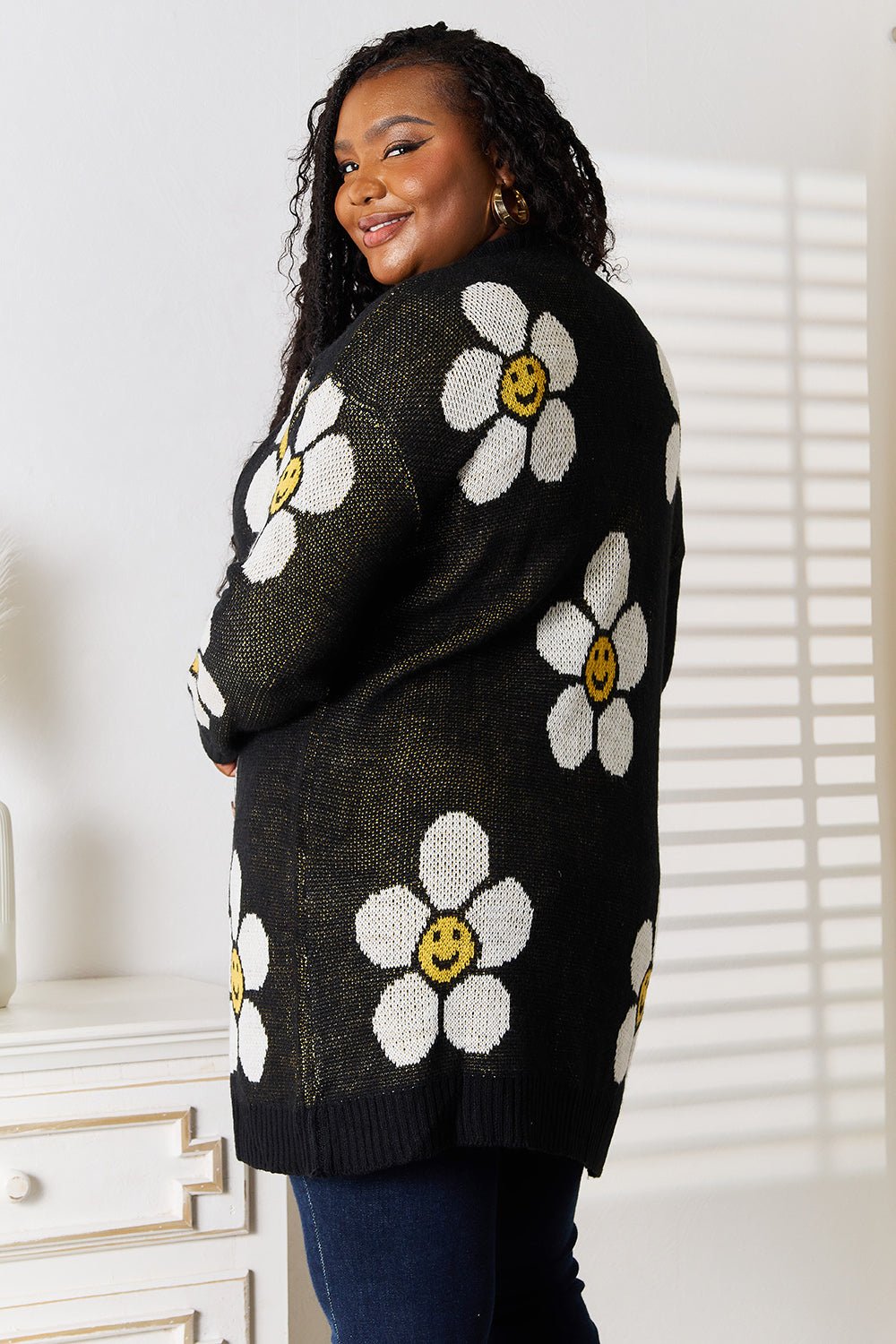 Perfee Floral Button Down Longline Cardigan - -