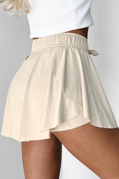 Drawstring High Waist Lined Active Skorts - -