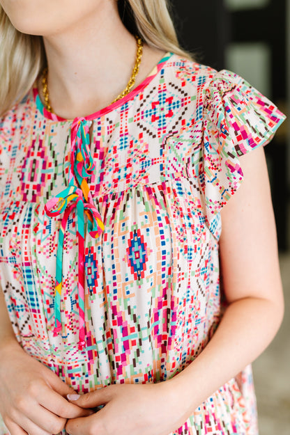 Boho and Behold Flutter Sleeve Dress in Blush/Fuchsia/Mint – Womens | Shannon’s Chique Boutique