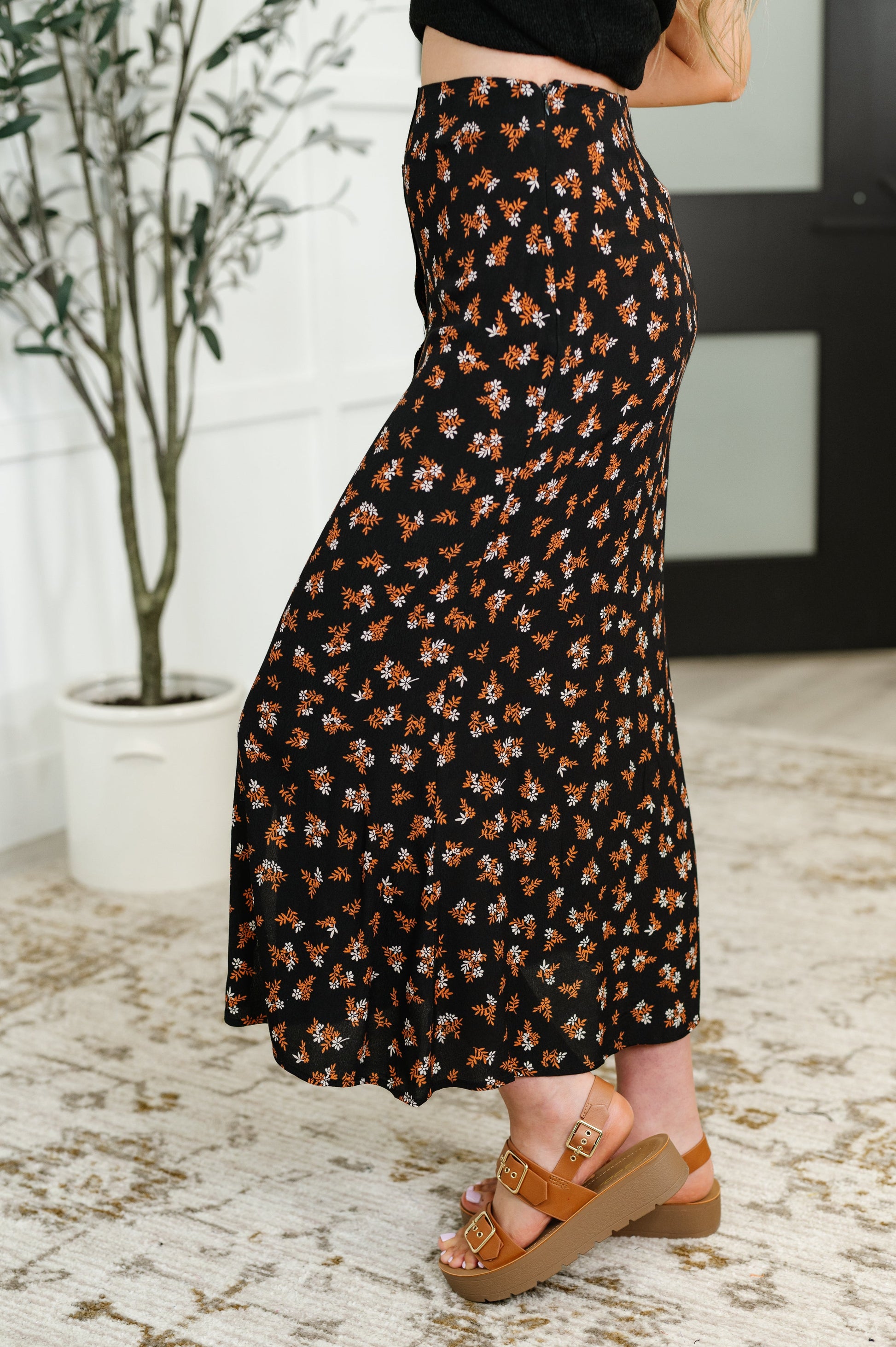 Crisp Kiss Midi Skirt in Rust, White and Black - - Womens