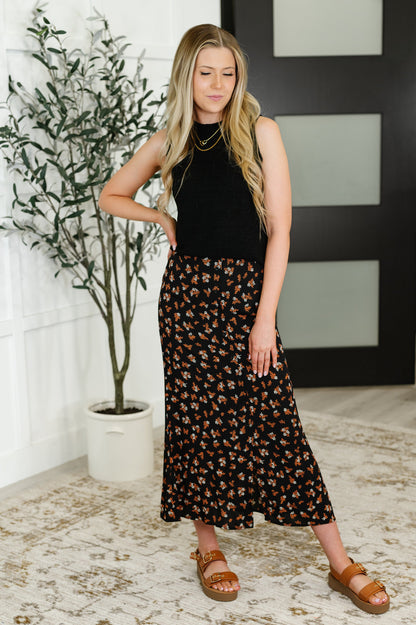 Crisp Kiss Midi Skirt in Rust, White and Black - - Womens