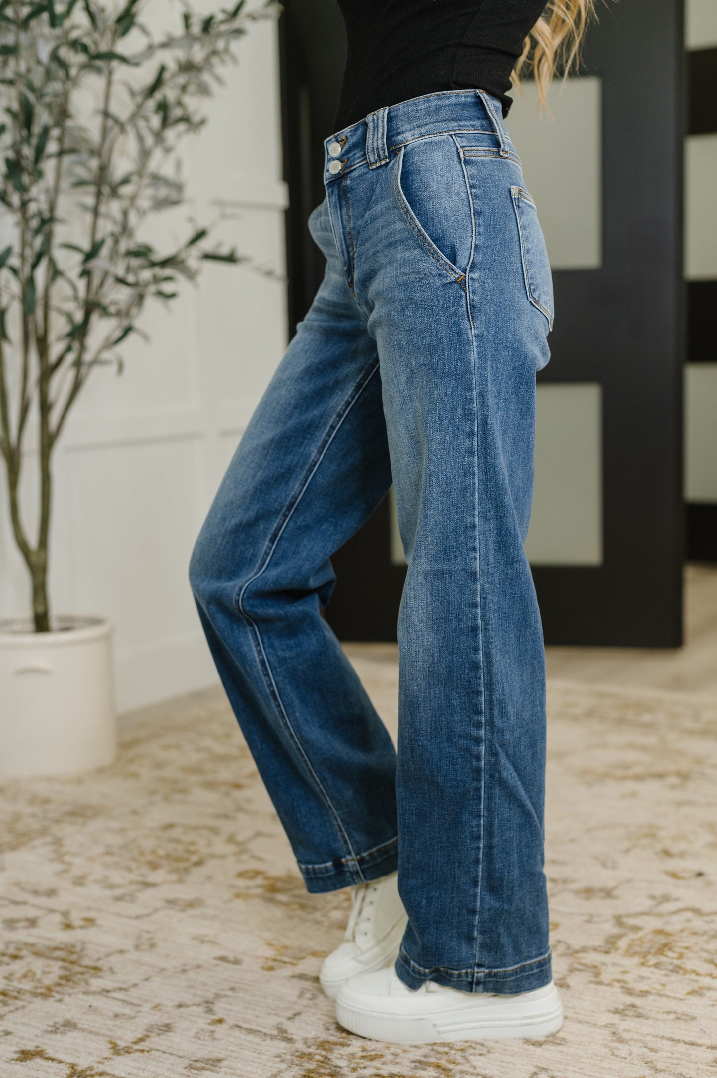 Elsie High Rise Double Button Wide Leg Jeans