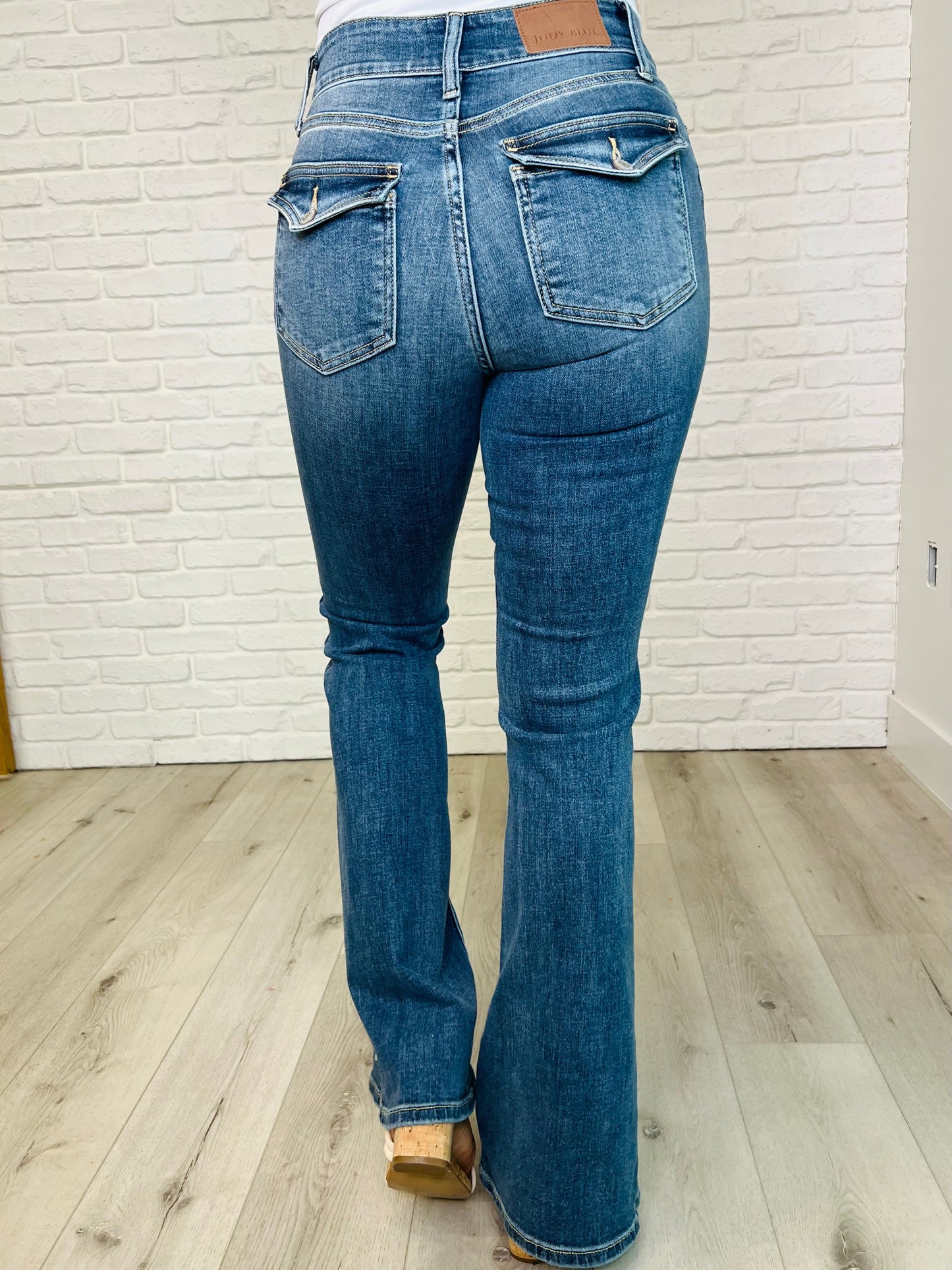Ariana High Rise Double Button Waistband Flare Jeans – Womens | Shannon’s Chique Boutique