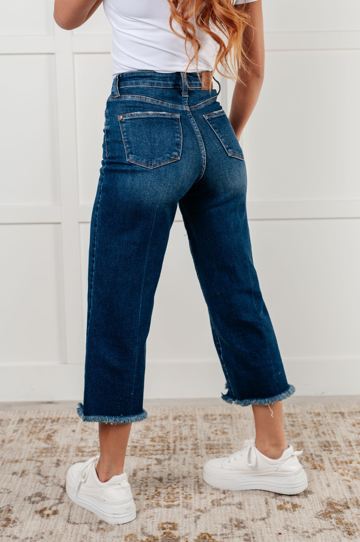 Janice High Rise Button Fly Wide Leg Crop Jeans - - Denim