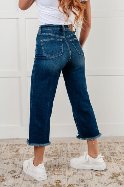 Janice High Rise Button Fly Wide Leg Crop Jeans - - Denim